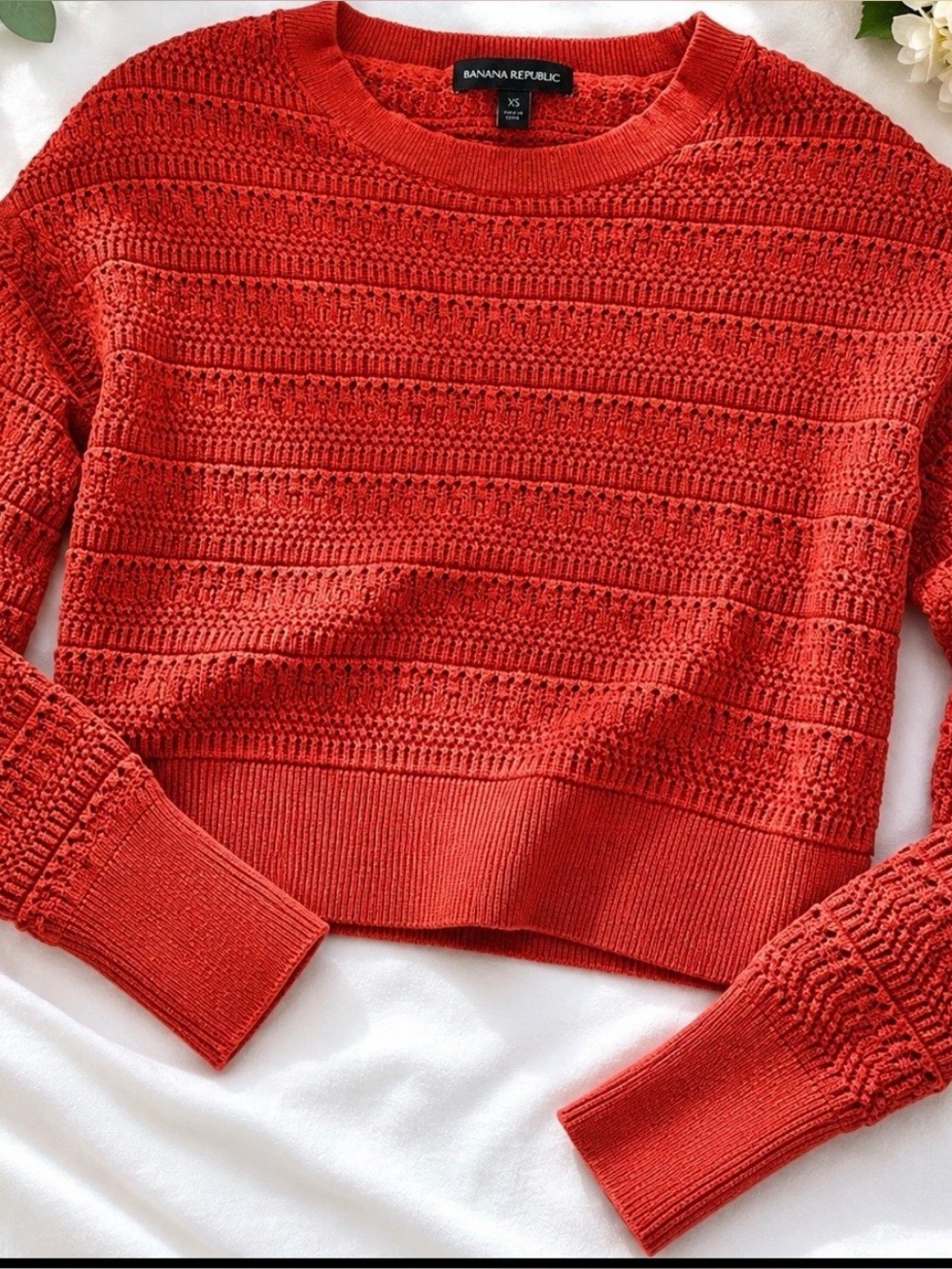 Banana Republic Women's Orange Knit Crewneck Crop Sweater